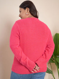 CURVY STREET Plus Size Round Neck Acrylic Pullover