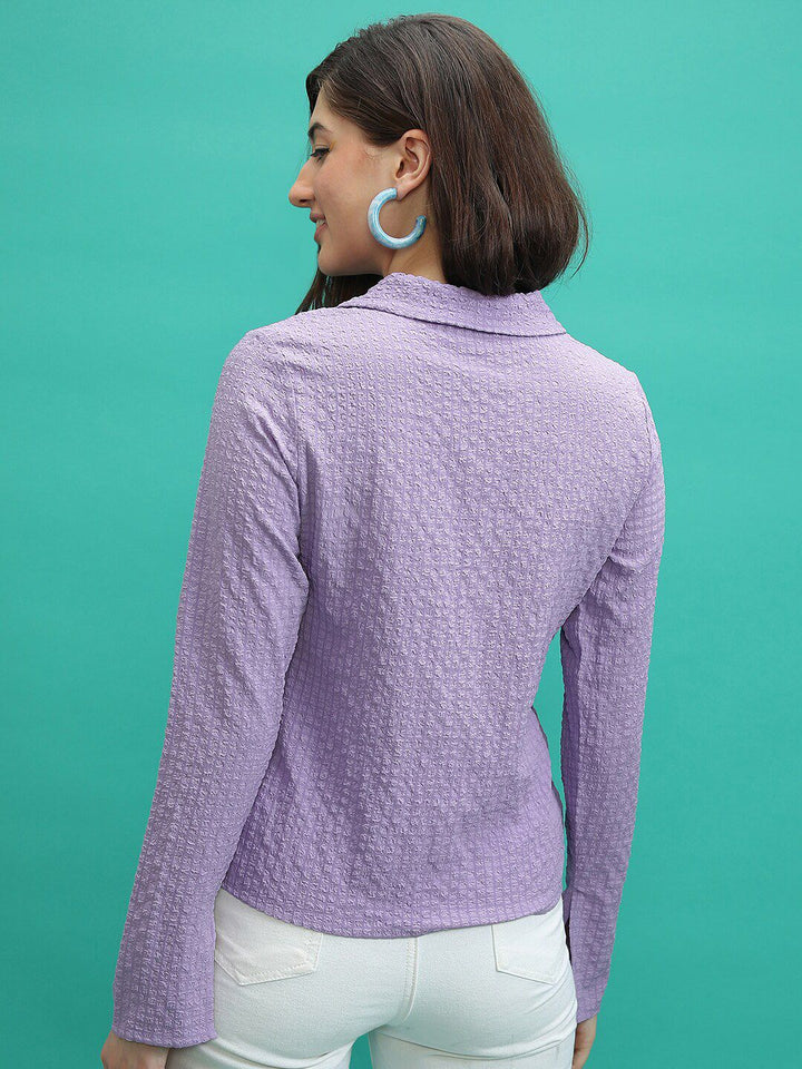 Tokyo Talkies Purple Self Design Casual Shirt