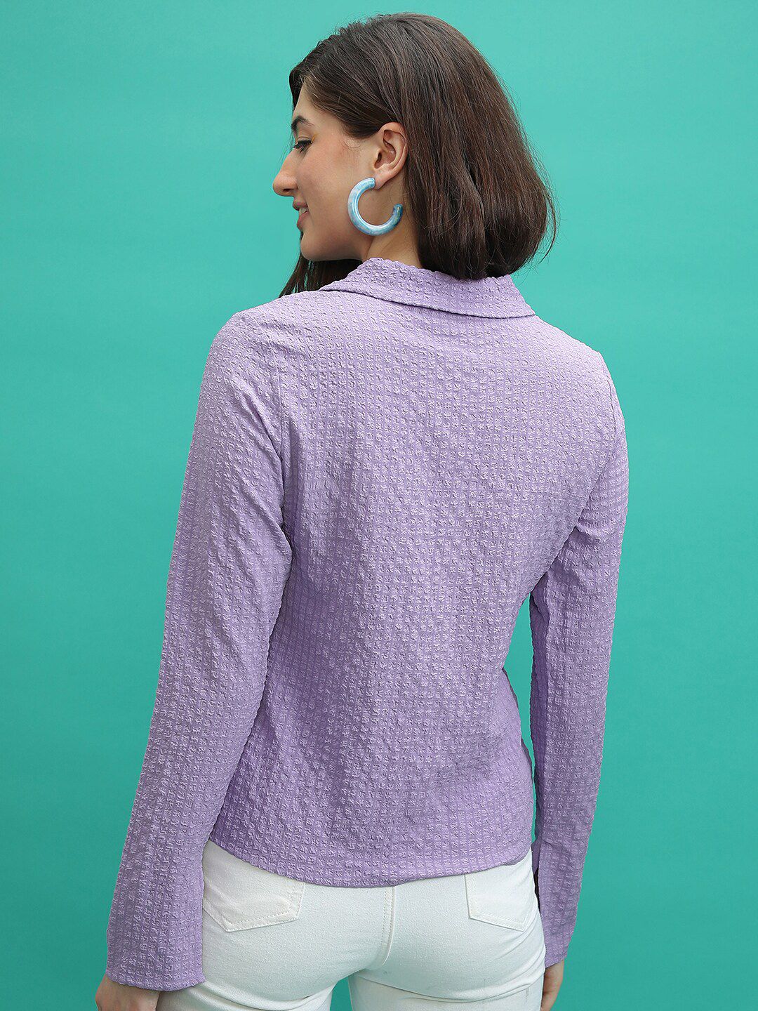 Tokyo Talkies Purple Self Design Casual Shirt