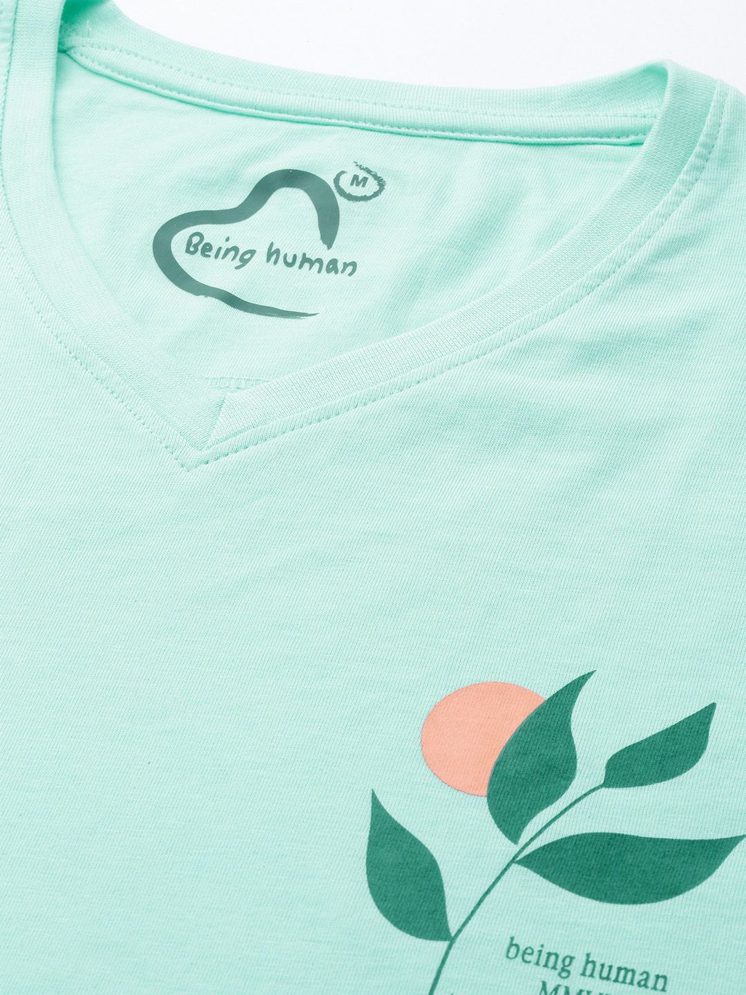 Being Human V-Neck Pure Cotton T-shirt with Minimal Print