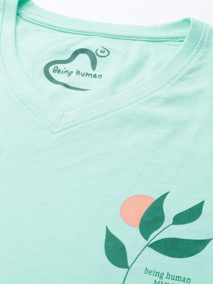 Being Human V-Neck Pure Cotton T-shirt with Minimal Print