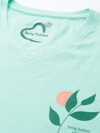 Being Human V-Neck Pure Cotton T-shirt with Minimal Print