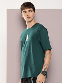 DILLINGER Men Graphic Printed Embossed Oversized Drop-Shoulder Sleeves Pure Cotton T-shirt