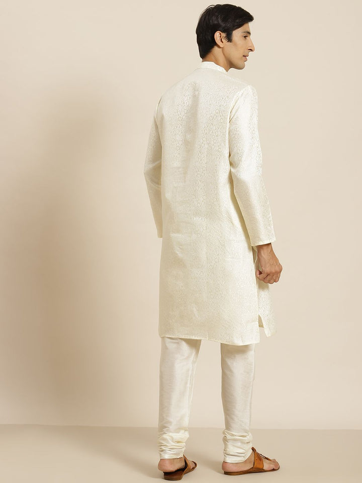 SOJANYA Men Cream-Coloured Woven Design Kurta