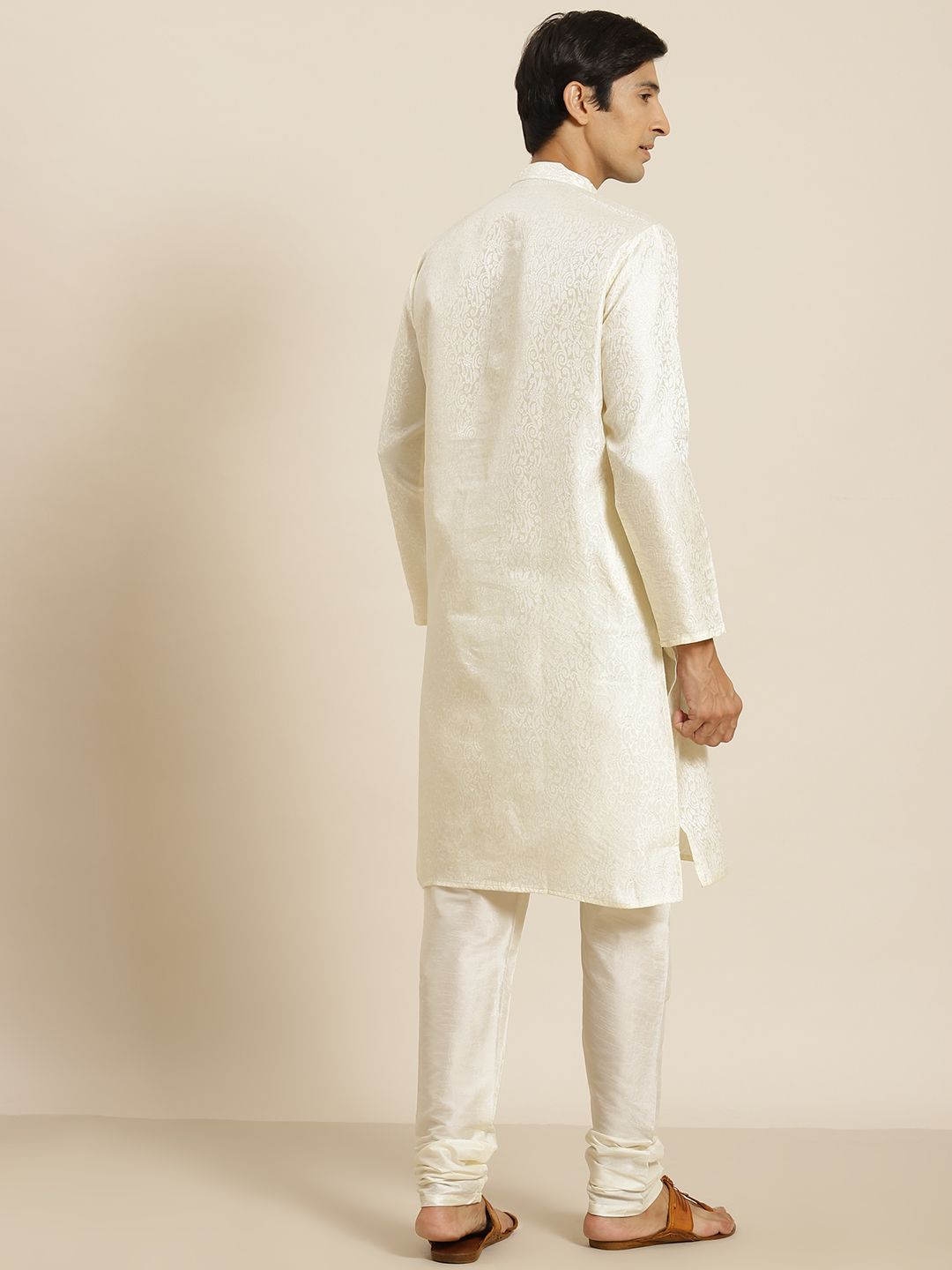 SOJANYA Men Cream-Coloured Woven Design Kurta