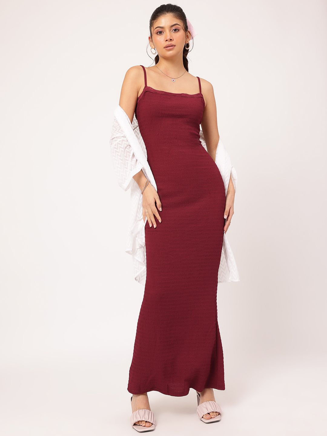 DressBerry Textured Luxe Lace Insert Maxi Dress