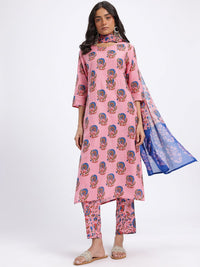 Anouk Floral Printed Pure Cotton Kurta with Trousers & Dupatta
