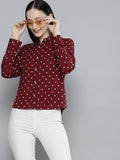 DENNISON Women Maroon & White Smart Polka Dot Printed Casual Shirt