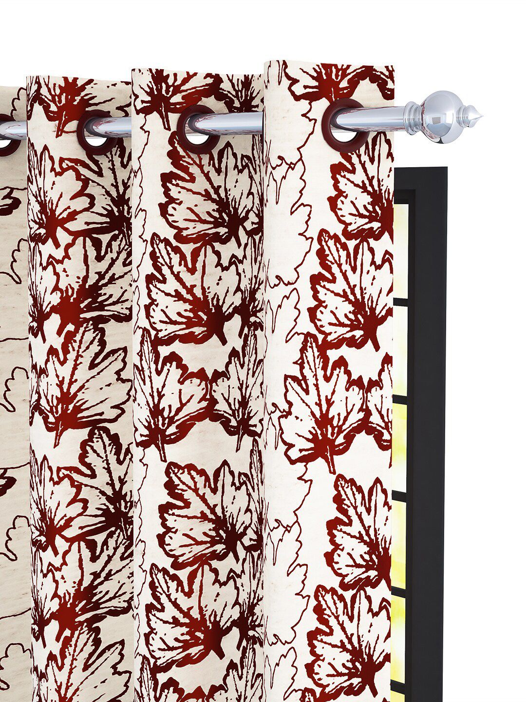 Story@home Maroon & Cream-Coloured Floral Window Curtain