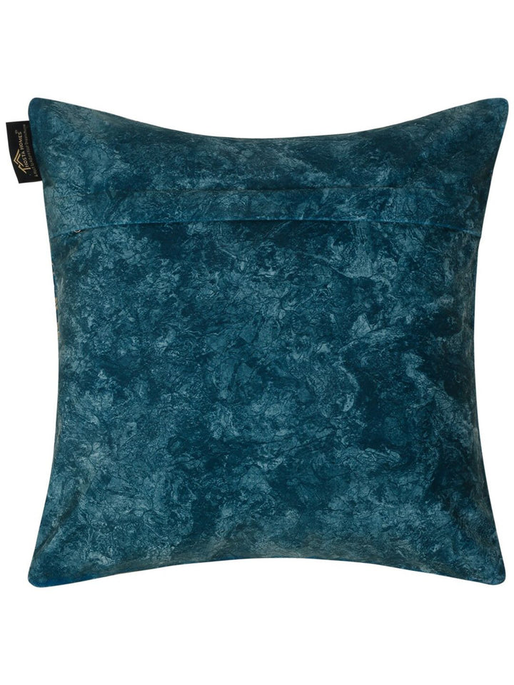 HOSTA HOMES Blue & Gold-Toned 2 Pieces Floral Velvet Square Cushion Covers