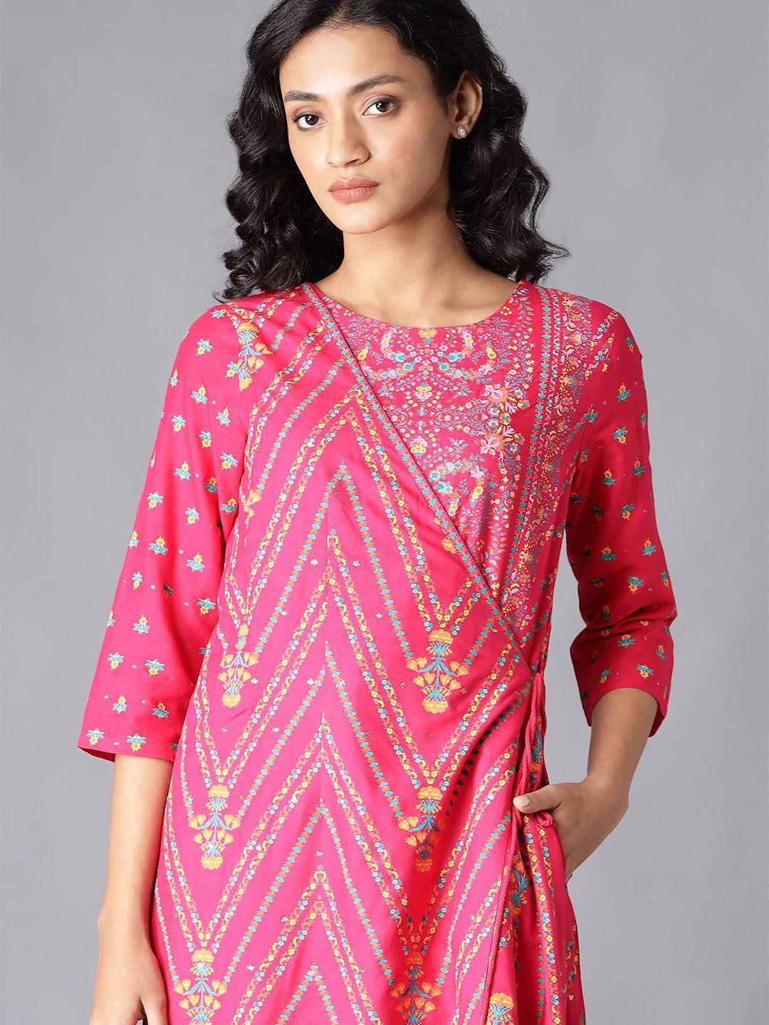 W Pink & Blue Printed Basic Jumpsuit