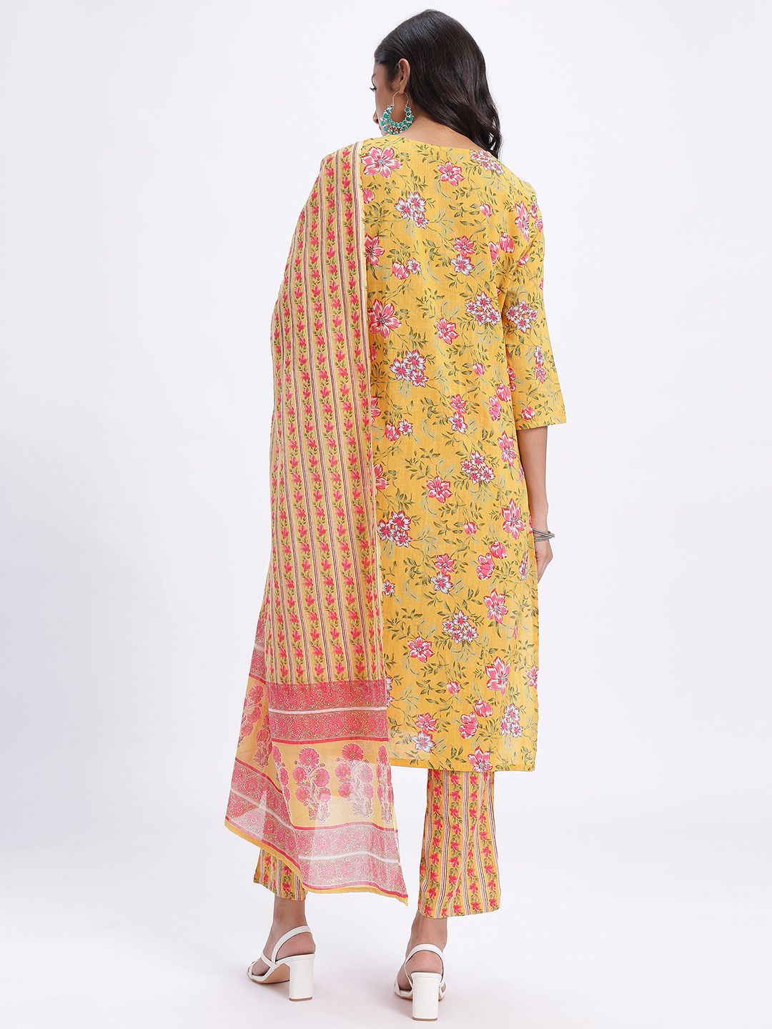 Anouk Women Indie Floral Pure Cotton Kurta with Trousers & Dupatta