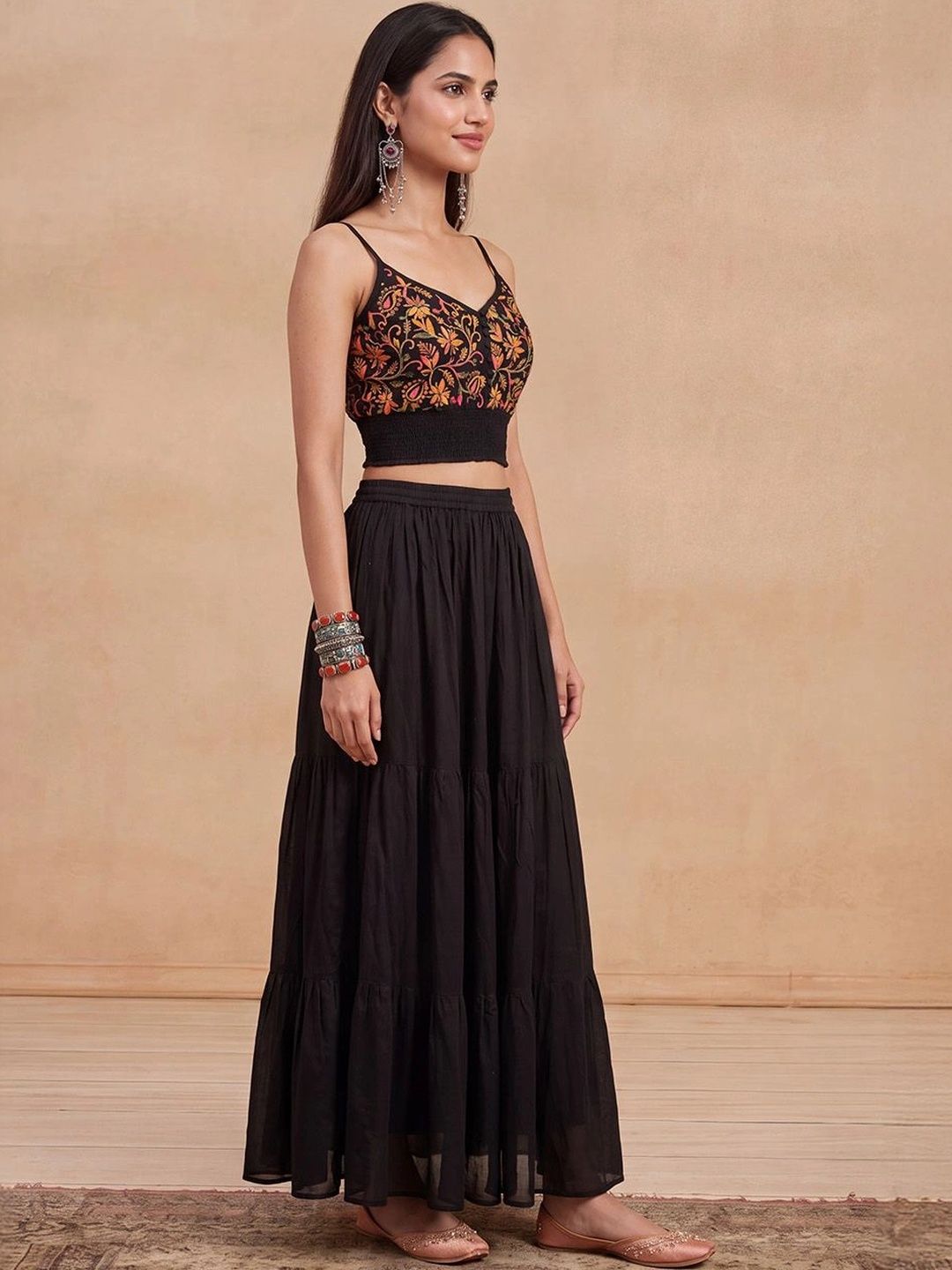 House of Chikankari Floral Embroidered Ethnic Cotton Bralette Crop Top
