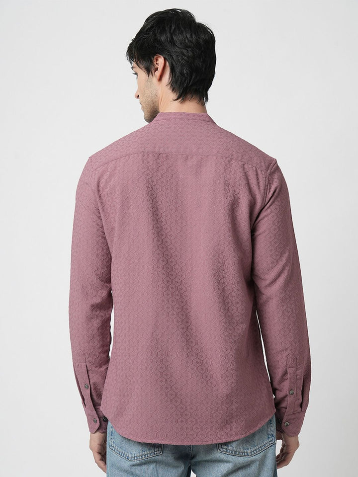 VASTRADO Men Classic Band Collar Textured Slim Fit Casual Shirt