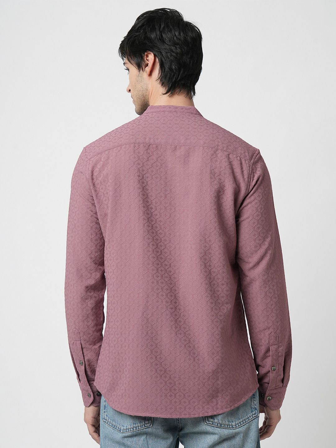 VASTRADO Men Classic Band Collar Textured Slim Fit Casual Shirt