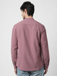 VASTRADO Men Classic Band Collar Textured Slim Fit Casual Shirt