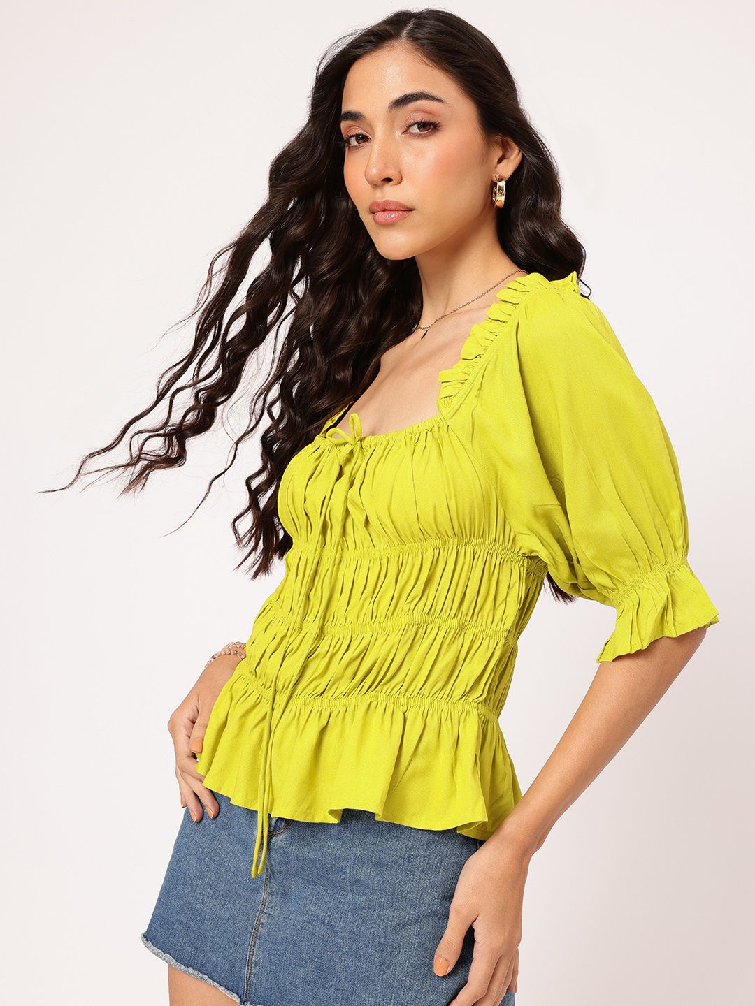 DressBerry Cuteness Overload Square Neck Puff Sleeves Ruched Top