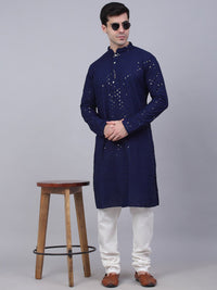Jompers Men Ethnic Motifs Mirror Work Indigo Cotton Kurta