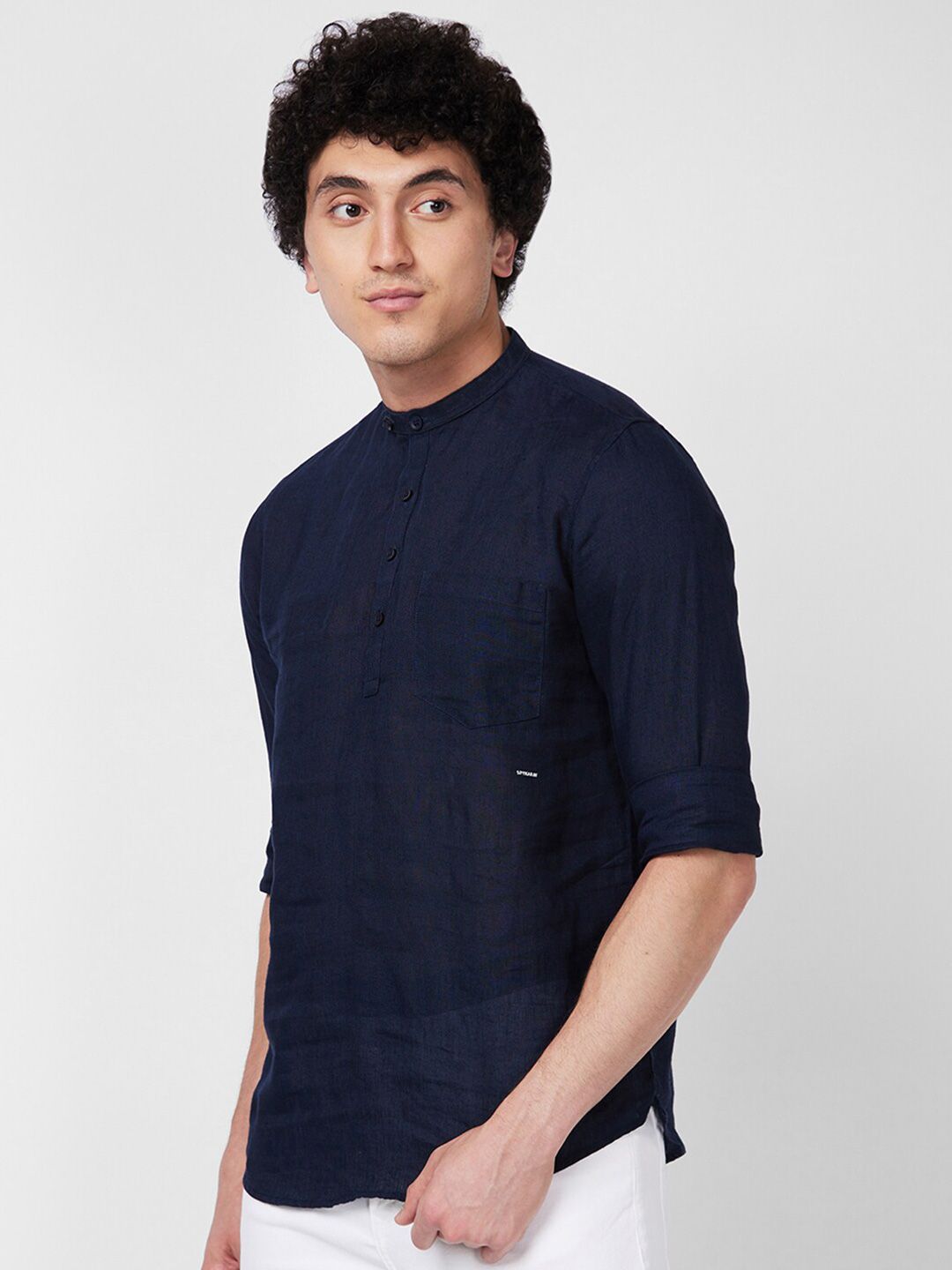 SPYKAR mandarin collar Long Sleeves Casual Linen Shirt