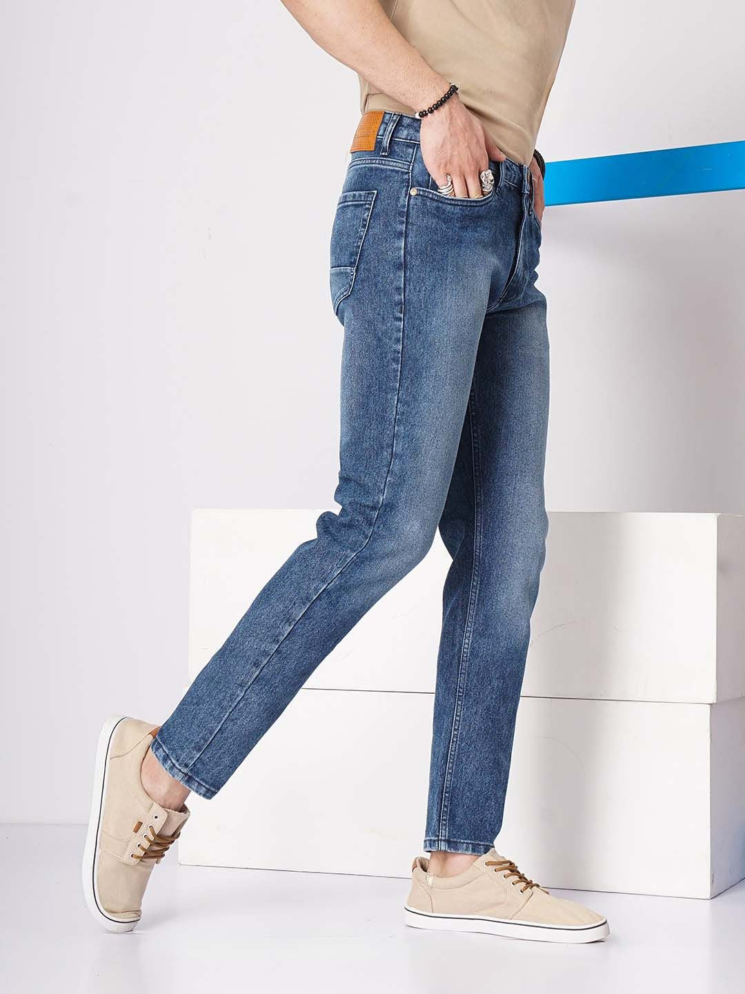 The Indian Garage Co Men Blue Slim Fit Low-Rise Clean Look Stretchable Jeans