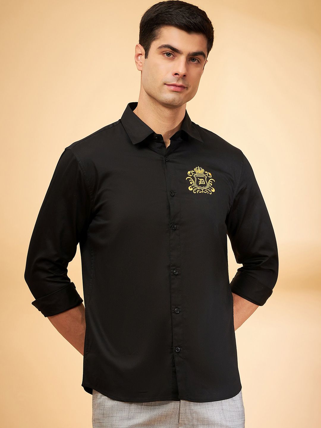DENNISON Regular Fit Spread Collar Full Sleeves Cotton Smart Shirt