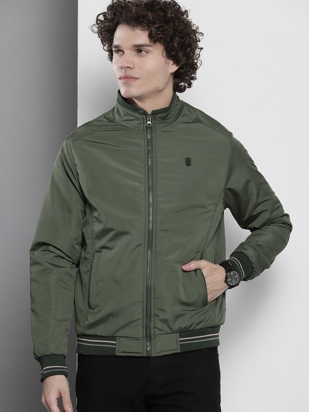 The Indian Garage Co Men Regular Fit Zip-Front Bomber Jacket