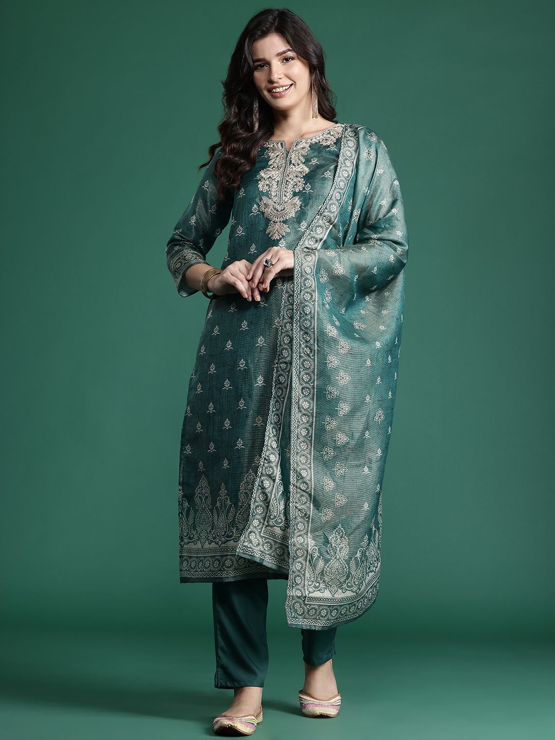 Indo Era Ethnic Motifs Embroidered Kurta with Trousers & With Dupatta