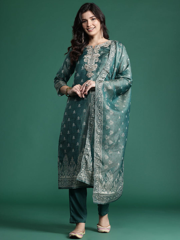 Indo Era Ethnic Motifs Embroidered Kurta with Trousers & With Dupatta