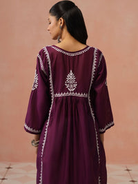 House of Chikankari Women Embroidered Chikankari Chanderi Silk Kurta
