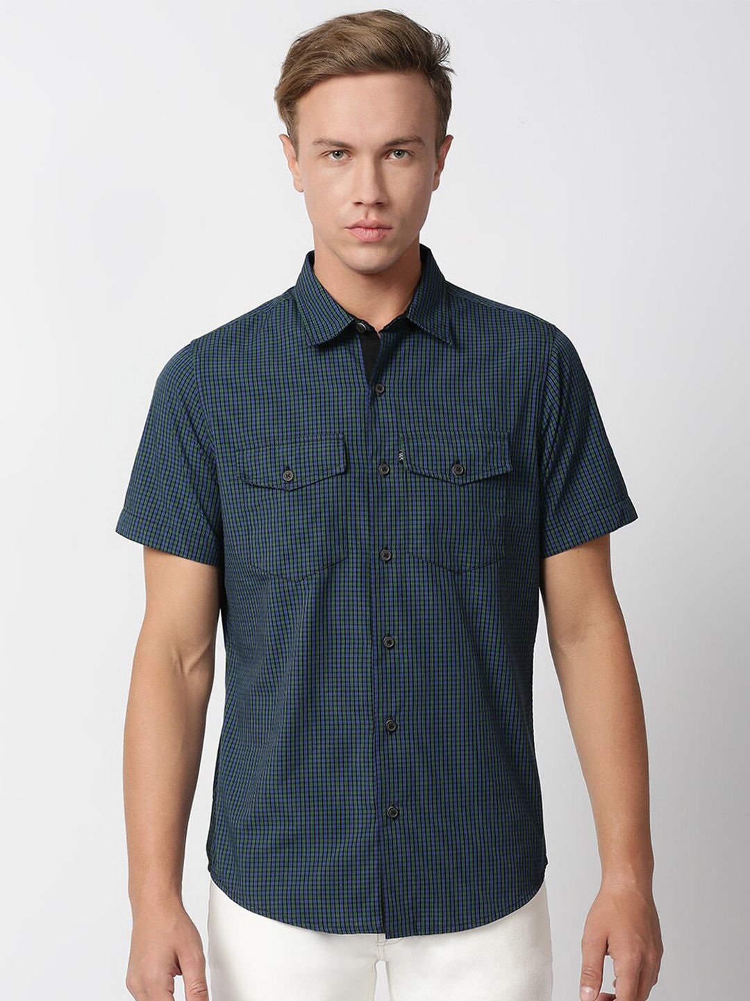 Thomas Scott Men Classic Slim Fit Checked Casual Cotton Shirt