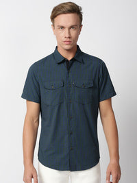 Thomas Scott Men Classic Slim Fit Checked Casual Cotton Shirt