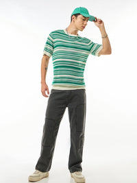 Bewakoof Men Gardenia Striped Round Neck T-shirt
