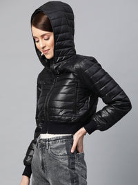 SASSAFRAS Women Black Solid Cropped Puffer Jacket