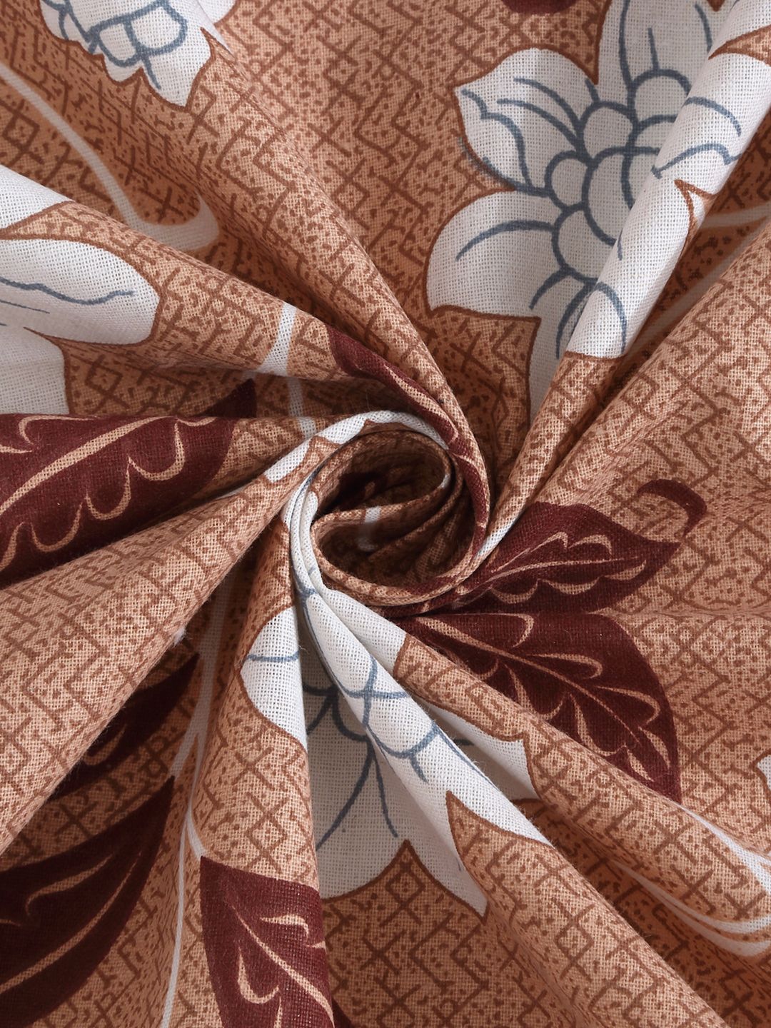 KLOTTHE Cosmos Beige Floral Cotton 400 TC Fitted King Superfine Bedsheet with 2 Pillow Covers-98 x 89 inches