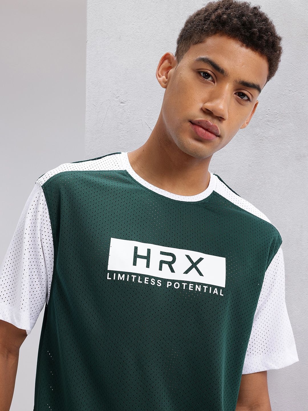 HRX by Hrithik Roshan Perforated Typography Printed Rapid-Dry Training T-shirt