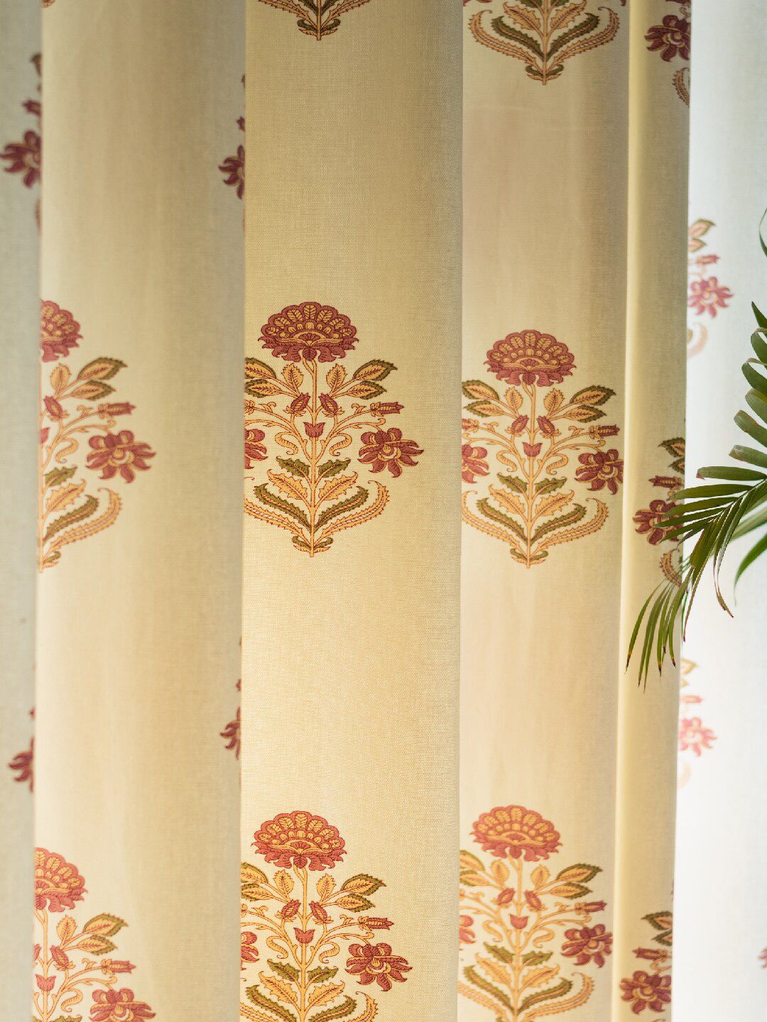 URBAN SPACE Off White & Maroon 2-Pieces Ethnic Motifs Cotton Long Door Curtains