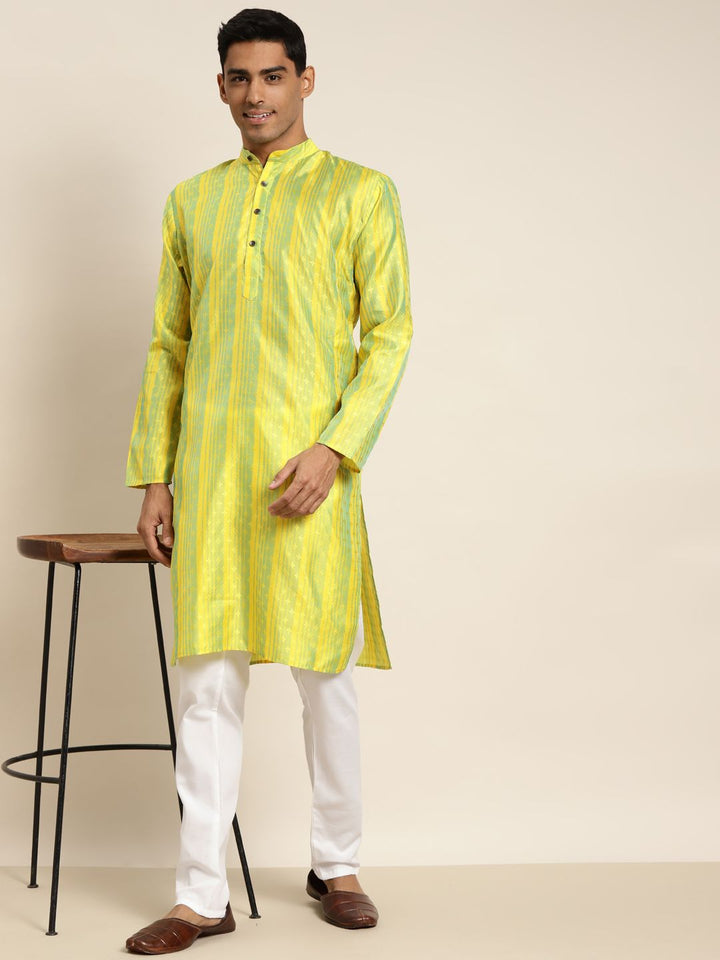 SOJANYA Men Yellow & Green Ethnic Motifs Kurta