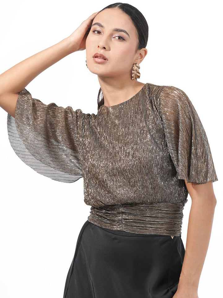 RAREISM Embellished Flared sleeves Bling & Sparkly Blouson Top