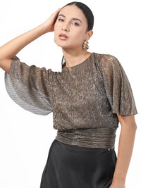 RAREISM Embellished Flared sleeves Bling & Sparkly Blouson Top