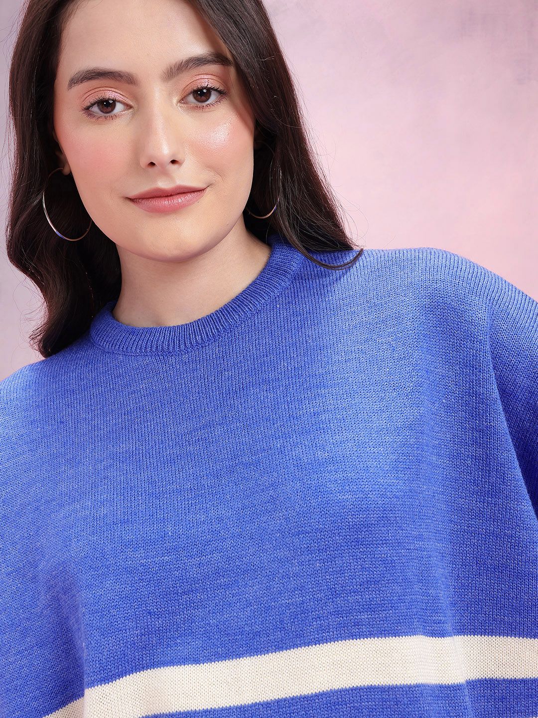 DressBerry Striped Round Neck Extended Sleeves Pullover
