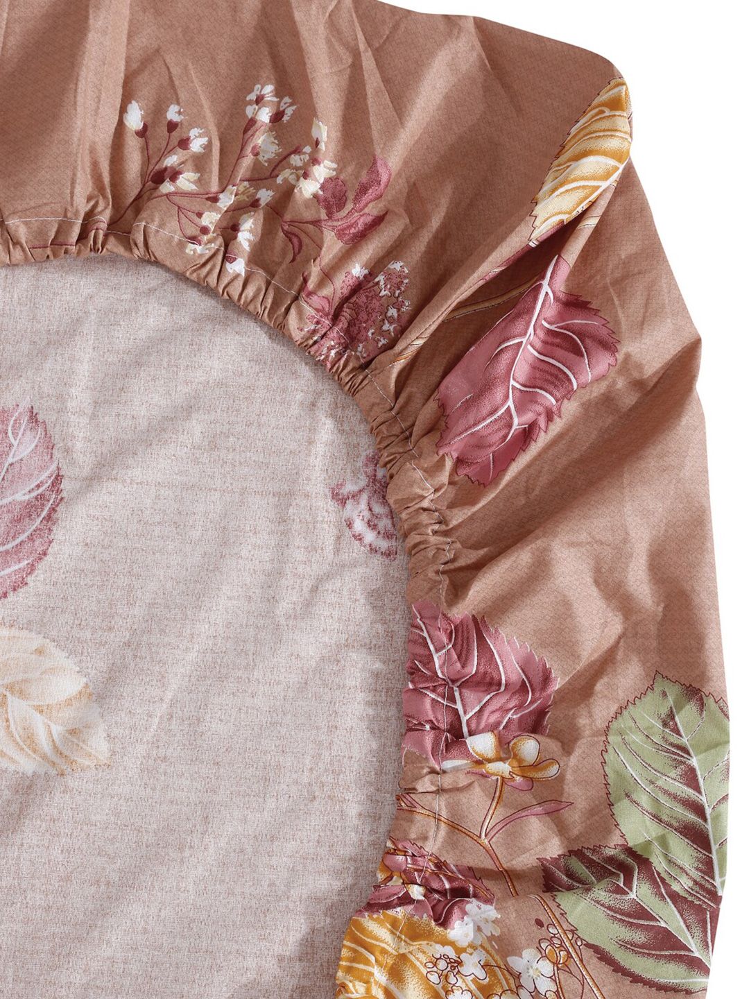 KLOTTHE Brown & Pink Floral Printed 400 TC Cotton Fitted Double King Bedsheets Set