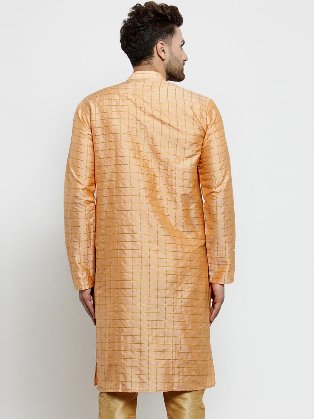 SOJANYA Kurta Lurus Berpetak Berwarna Emas Lelaki
