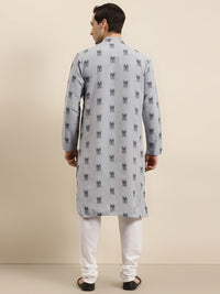 Sojanya Lelaki Grey & Black Ikat Woven Design Pure Cotton Kurta