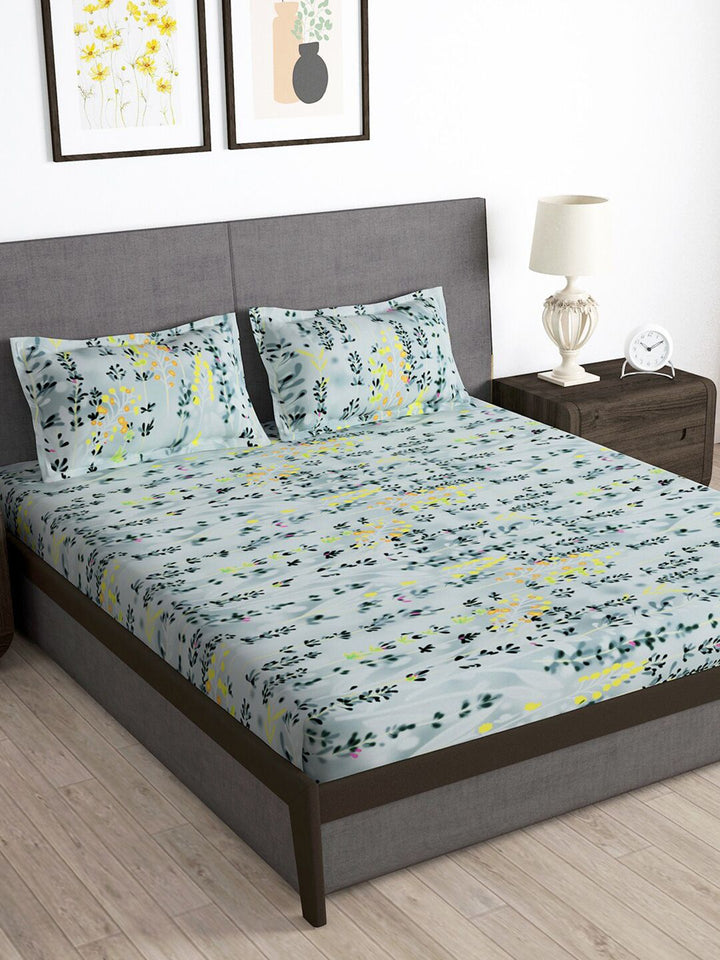 Story@home Grey & Black Floral 180 TC Queen Bedsheet with 2 Pillow Covers