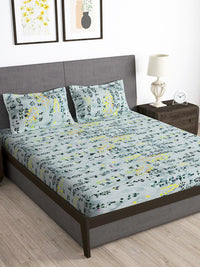 Story@home Grey & Black Floral 180 TC Queen Bedsheet with 2 Pillow Covers