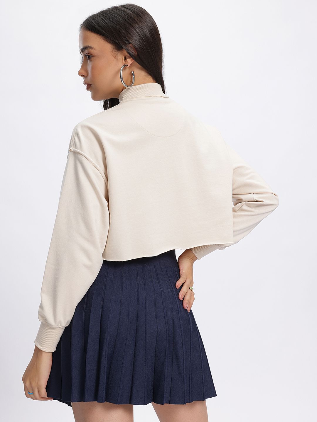 DressBerry Turtle Neck Drop-Shoulder Crop Sweatshirt