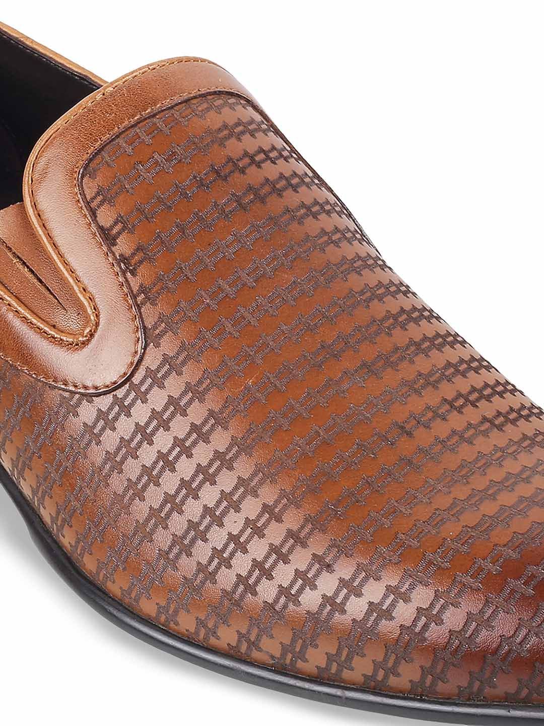 Metro Men Textured Round Toe Leather Formal Slip-On Shoes