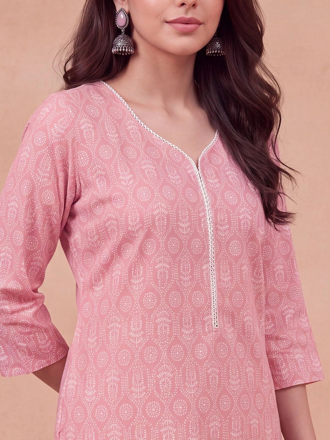 Rumah Wanita Chikankari Motif Etnik Cetakan Indie Cetakan Kurta