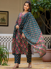 KALINI Women Floral Printed Regular Kurta with Trousers & Dupatta