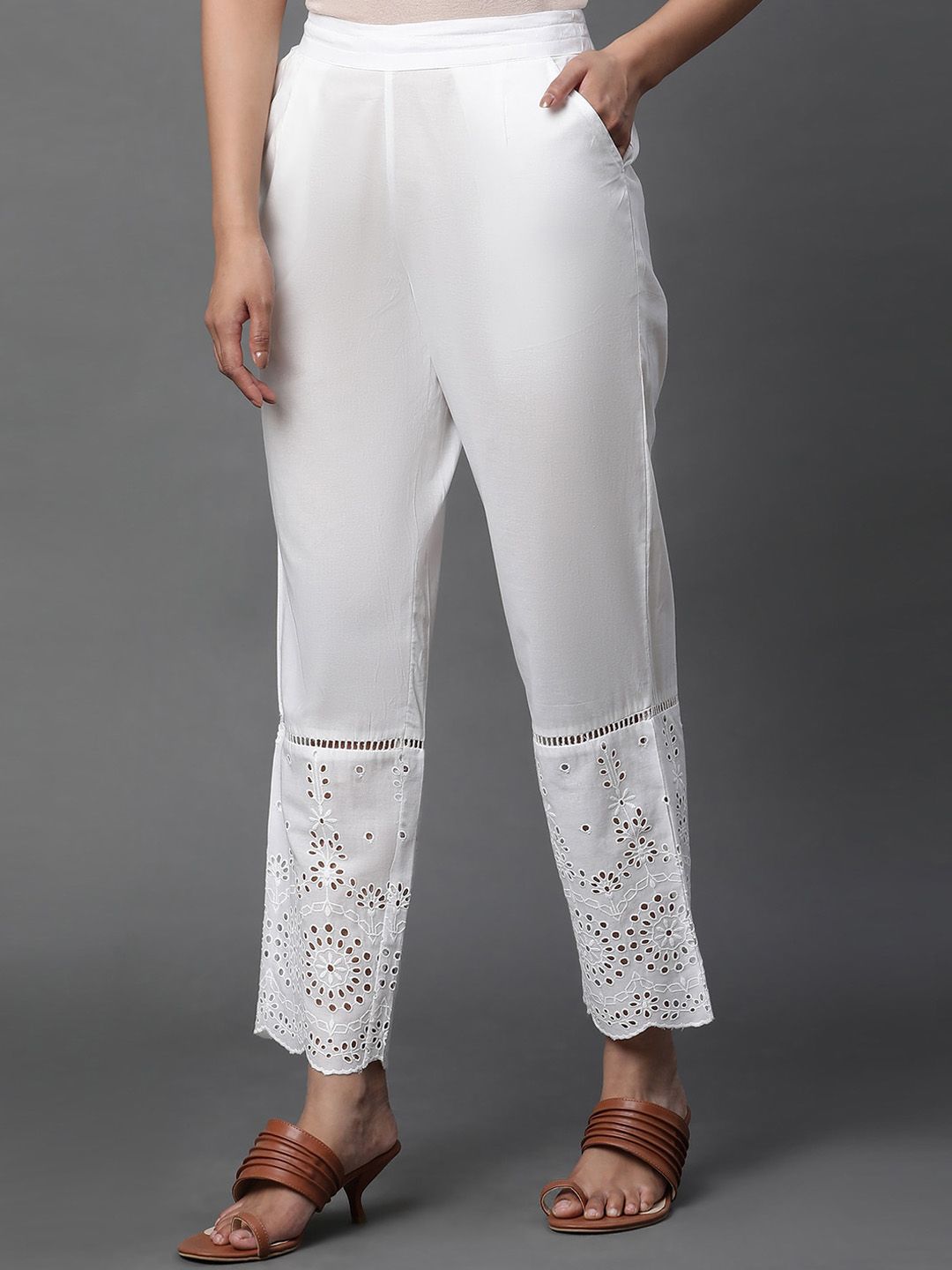 W Women Pure Cotton Straight Fit Cigarette Trousers